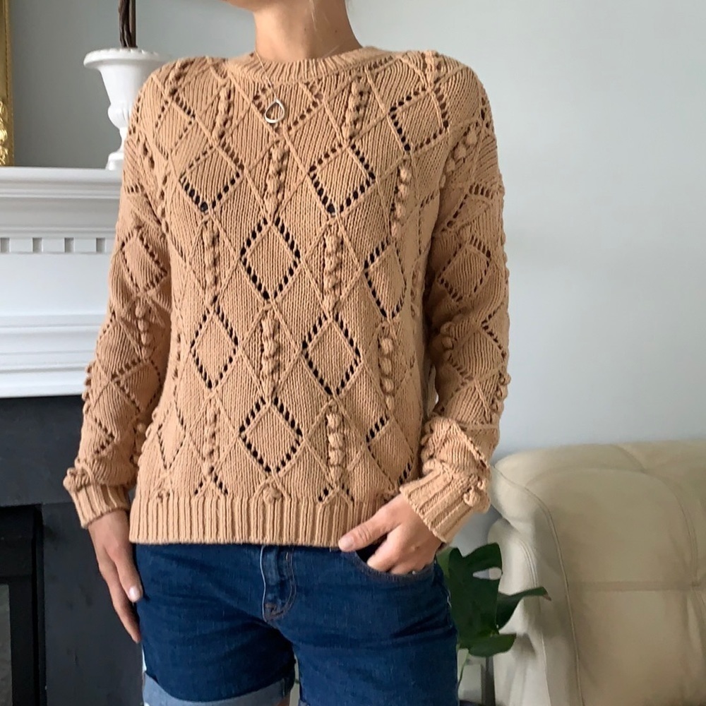 LOFT Open-Knit Scoop Neck Sweater in Camel